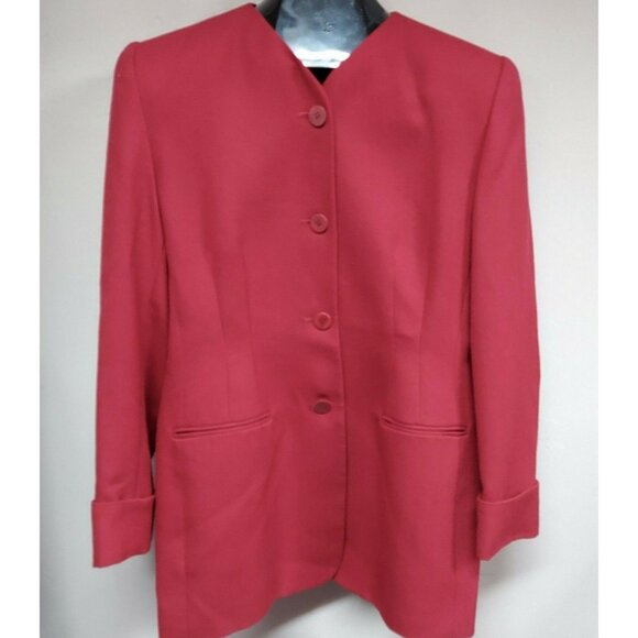 Vintage Morgan Taylor Studio Womens Red Pure Wool Jacket Business Blazer Size 12 - Picture 1 of 6